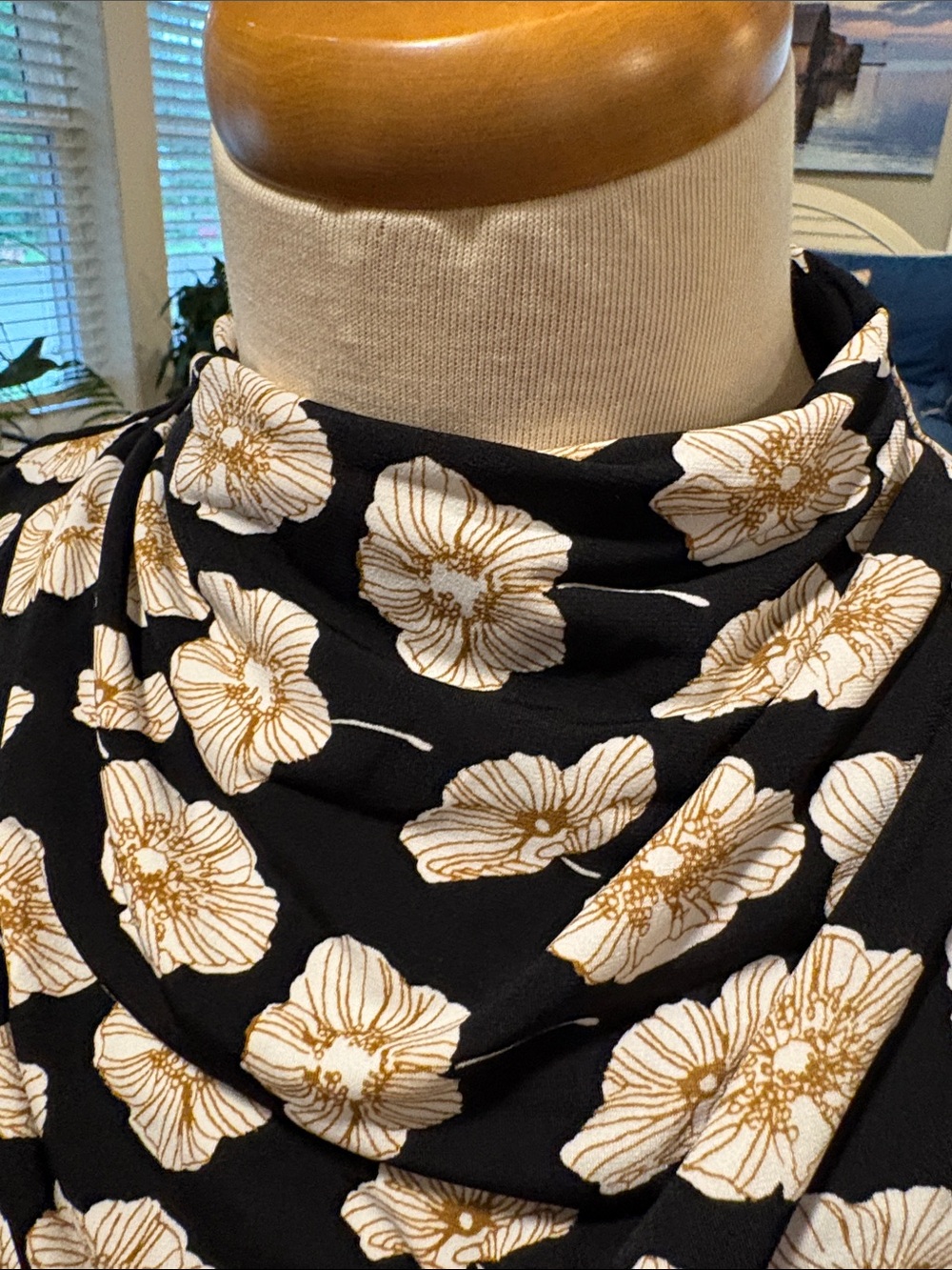 Talbots Black Midi Dress with White and Gold Floral Print - Picture 4 of 8